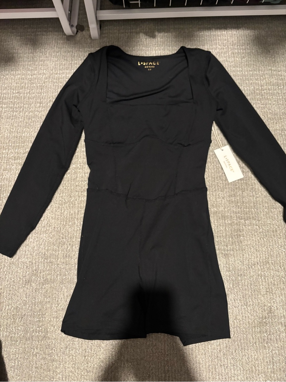 l*space Black Long-Sleeve Fitted Bodysuit Romper NWT